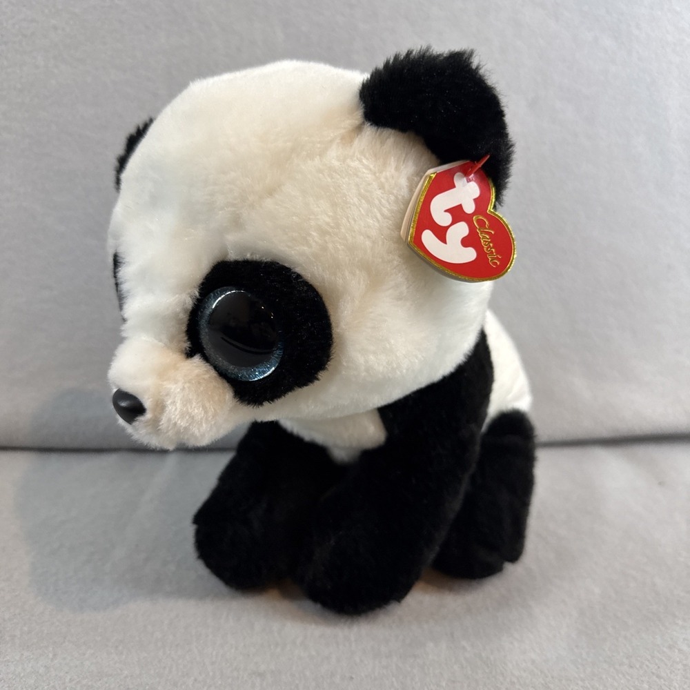TY Beanie Boos - BAMBOO the Panda (Blue Glitter Eyes - Silver Feet) 9" Medium